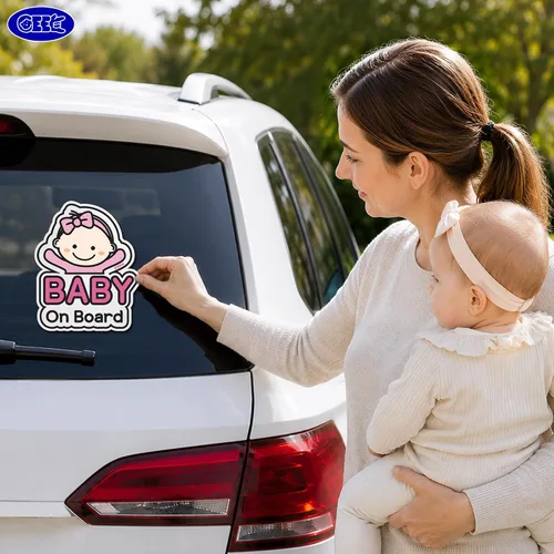 Miniatura 2 de GEEKBEAR Baby on Board Car Sticker - Diseño de personajes, reflectante, resistente a la intemperie (02. Basic Girl)