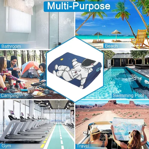 Miniatura 5 de Toalla de playa de astronauta de luz azul personalizada con nombre, toallas de baño a prueba de arena para natación y deporte, 30 x 60 pulgadas
