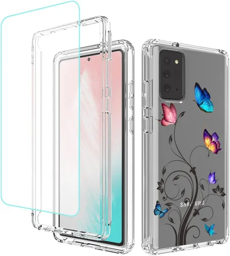 Funda para Galaxy Note 20 5G, SM-N981U con protector de pantalla de vidrio templado, carcasa rígida de diseño floral de cuerpo completo + funda de