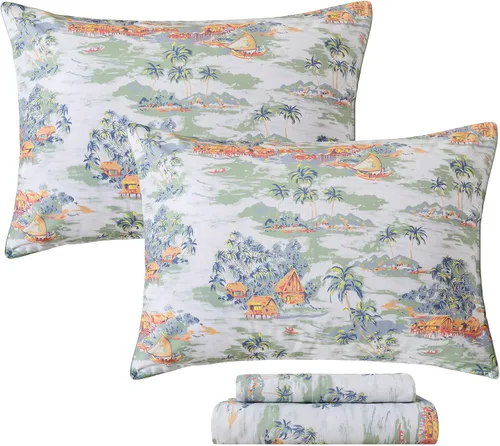 Miniatura 11 de FADFAY Juego de sábanas Queen con temática de playa, 100% algodón, ropa de cama costera súper suave, ropa de cama náutica de conchas marinas y Aqua