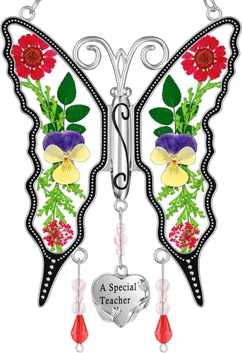 Miniatura 5 de KY &BOSAM - Atrapa luz de vitral con mariposa de color, con la frase A special teacher. Campanilla para el viento, como regalo para la profesora