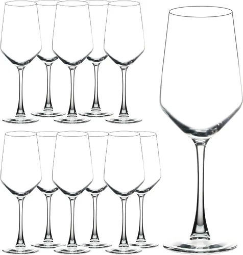 YANGNAY Copas de vino (juego de 12, 13 onzas), copas de vino transparentes para vino tinto o blanco, borde liso, aptas para lavavajillas