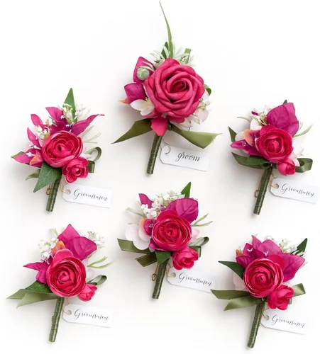 Miniatura 11 de Ling's Moment Boutonniere para Hombres Boda, Juego de 6, Novio y Padrinos Boutonniere para Boda Regreso a Casa Halloween Ceremonia Aniversario, Cena