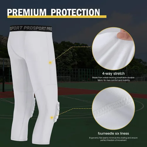 Miniatura 19 de Paquete de 2 pantalones de baloncesto para hombre con rodilleras 3/4 capri acolchadas, mallas de compresión deportivas, capa base atlética