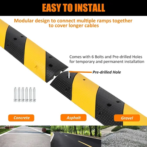 Miniatura 5 de Baches de velocidad para entrada, paquete de 2 topes de velocidad de goma de 3.3 pies, 2 canales de velocidad modular de 22000 libras, rampas