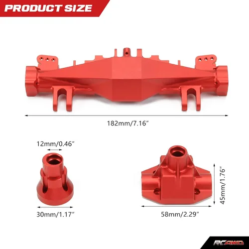 Miniatura 4 de RCAWD 6061-T6 Alum Eje Trasero Cubierta Cubierta Juego para Losi 1/8 LMT Serie LOS242030 Actualizaciones Parte Rojo