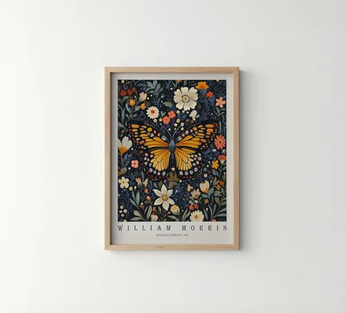 Miniatura 49 de Póster con impresión artística de gato negro, estilo William Morris, floral retro de mediados de siglo, botánico, victoriano, Academia oscura
