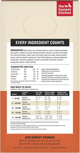 Miniatura 2 de The Honest Kitchen Human Grade Wholemade™ Alimento Deshidratado para Perros de Grano Entero con Carne de Res y Avena - Comida Completa y Equilibrada