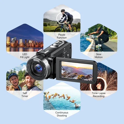 Miniatura 10 de Videocámara Cámara de video 4K Cámara digital para vlogging 42MP 3 "Pantalla de rotación de 270° 18X Zoom Digital Cam Corder para YouTube con 2
