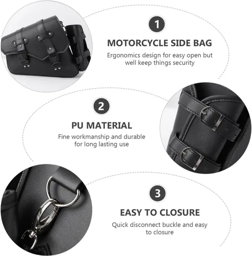 Miniatura 7 de Homoyoyo Bolsa de brazo oscilante, basculante para motocicletas, basculante de motocicleta con soporte para botella de agua, cuero sintético negro