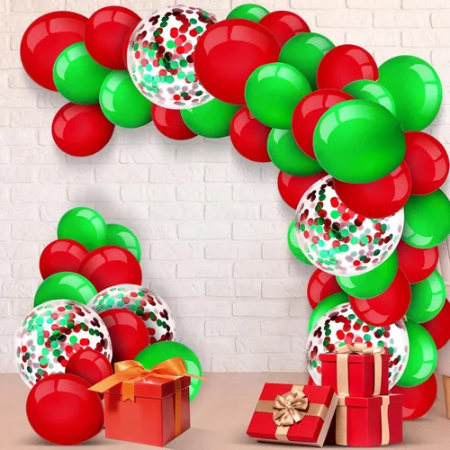 Miniatura 2 de Kit de guirnalda de arco de globos de Navidad de 129 piezas con globos de confeti rojo y verde para Navidad, invierno, boda, compromiso