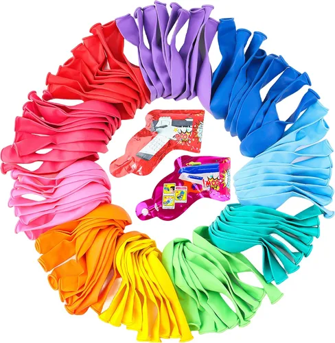 Globos de colores, 100 unidades, globos de látex arcoíris de 12 pulgadas de colores surtidos con confeti adicional, globos de fiesta de 10 colores