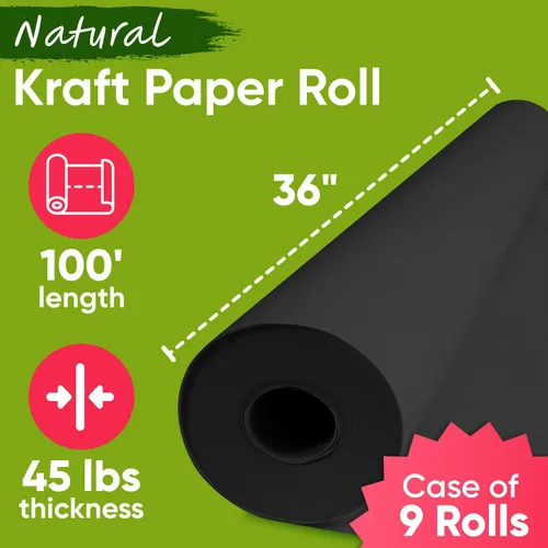 Miniatura 2 de Papel kraft negro de 36 x 1200 pulgadas (100 pies) (caja de 9 rollos), 45 libras de grosor, papel kraft para la escuela, papel de color artístico