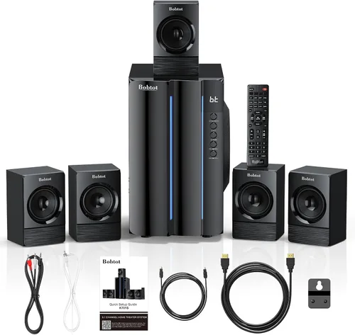 Miniatura 8 de Bobtot Sistema de sonido envolvente de cine en casa para TV, subwoofer de 6.5 pulgadas, 800 W, graves profundos de pico 5.1, altavoces satelitales