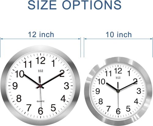 Miniatura 3 de HITO Reloj de pared silencioso de 12 pulgadas con batería, sin tictac, cubierta de vidrio, marco de aluminio plateado, para decoración de cocina