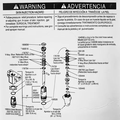 Miniatura 6 de 244194 Kit de embalaje de reparación de bomba para pulverizador de pintura sin aire Graco 295 390 395 490 495 595 295 3400