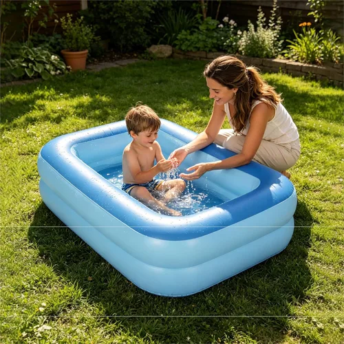 Miniatura 4 de HIWENA Piscina inflable para niños, 45 x 35 x 14 pulgadas, piscina azul para niños, bañera de verano con suelo suave inflable