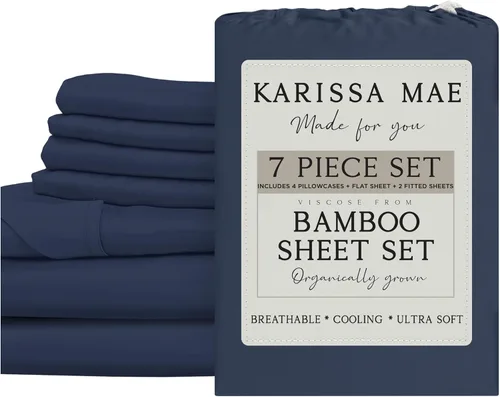 Miniatura 73 de KARISSA MAE Juego de sábanas tamaño individual de viscosa de bambú refrescante, 100% cultivadas orgánicamente, bolsillo profundo de 18 pulgadas
