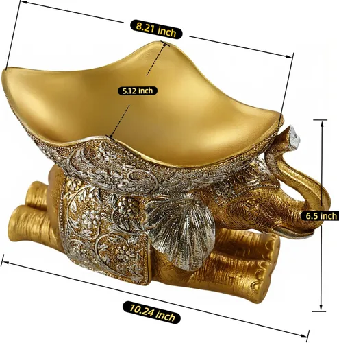 Miniatura 2 de Lescafita Escultura de Elefante Africano Dorado, Exquisita Decoración Animal para el Hogar, con Bandeja de Almacenamiento en la Parte Superior