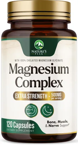 Miniatura 10 de Suplemento complejo de magnesio – Magnesio 500 mg por porción – Mezcla de alta absorción de glicinato, citrato, malato, óxido – Apoya el sueño