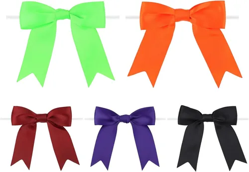 Meseey 50 lazos de satén prefabricados para Halloween con lazo giratorio de 3.5 pulgadas, lazos para bolsas de golosinas para Halloween, coronas de