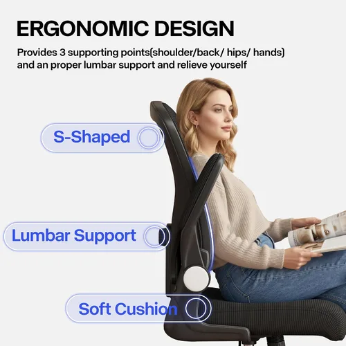 Miniatura 7 de Silla de oficina, silla de escritorio ergonómica con soporte lumbar ajustable, brazos abatibles, cómoda silla giratoria de malla para computadora