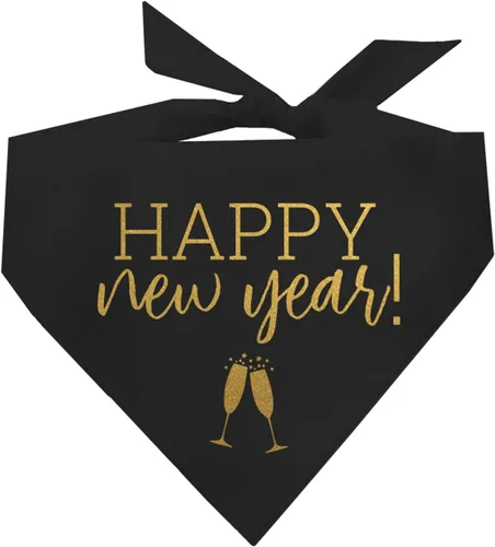 Bandana para perro de Feliz Año Nuevo, triángulo ajustable 100% algodón, fabricado en Estados Unidos, víspera de Año Nuevo, celebración, saludos a