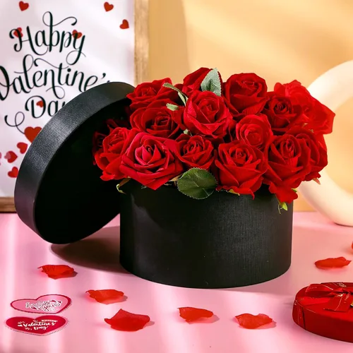 Miniatura 4 de Nuenen Caja de regalo redonda con tapa y juego de espuma floral, negro, 2 piezas, cajas de regalo para flores para el día de la madre, dama