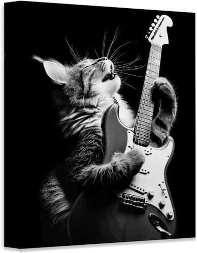 Miniatura 10 de Purrrfect - Póster sin marco de 11 x 14 pulgadas, arte de rockero felino, decoración de pared musical de guitarra eléctrica, ambiente clásico