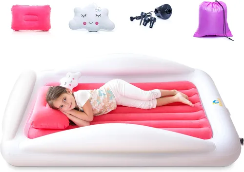 Sleepah Cama de viaje inflable para niños pequeños Cama de aire portátil para niños con protectores de seguridad para niños y bebés – Incluye bomba,