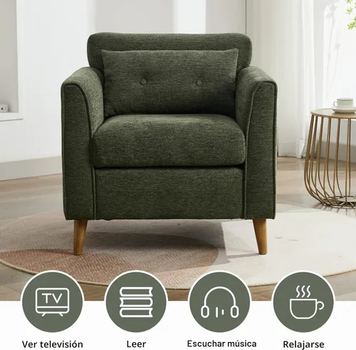 Miniatura 6 de Silla decorativa moderna con patas de madera, sillón de tela de felpa, acogedora silla de lectura para sala de estar, dormitorio, estudio