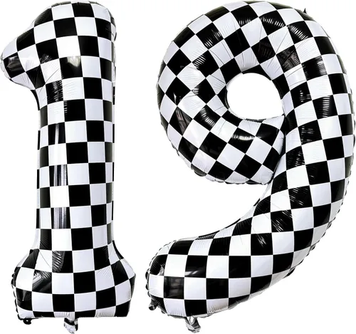 Miniatura 21 de Lovoir Globos gigantes de 40 pulgadas con temática de autos de carreras con el número 3, color negro y blanco para decoración de fiesta de tercer