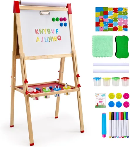 Miniatura 13 de VEVOR Juego de accesorios de caballete, 32 piezas de caballete artístico para niños, incluye tizas, marcadores de borrado en seco y rollos de papel