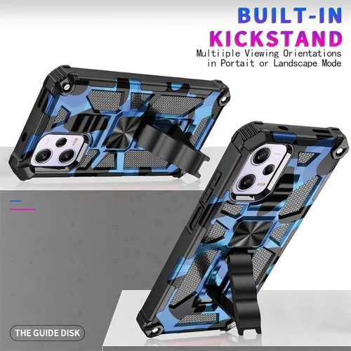 Miniatura 3 de CCSmall Funda de camuflaje para Xiaomi Redmi Note 12 Pro 0.18 oz con soporte, funda de camuflaje para Xiaomi Poco X5 Pro, soporte de anillo Azul