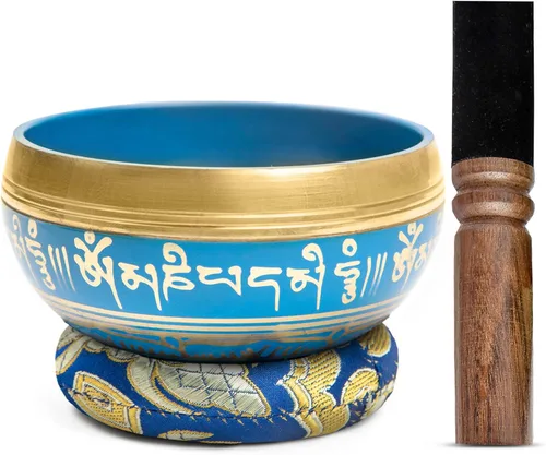Miniatura 14 de Juego de cuencos tibetanos de latón, grado curativo maestro, auténtico cuenco de sonido hecho a mano por Himalayan Bazaar Negro