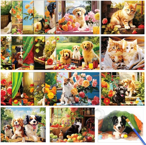 ZOIIWA 24 piezas de productos de demencia para ancianos reutilizables, juguetes de pintura al agua, mascotas, perros, gatos, actividades de demencia