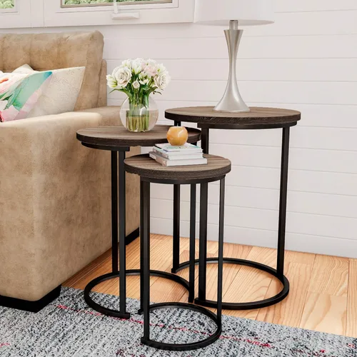 Lavish Home Mesas nido – Juego de 3 mesas auxiliares redondas para sala de estar, dormitorio u oficina en casa – Juego de mesa auxiliar con aspecto