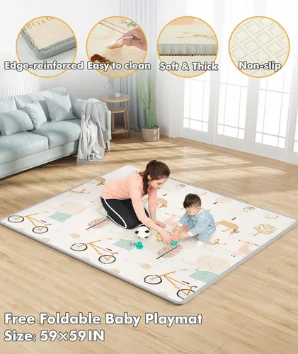 Miniatura 4 de Mloong Corralito para bebés con alfombrilla – 59 x 59 pulgadas corralito extra grande para bebés y niños pequeños, centro de actividades