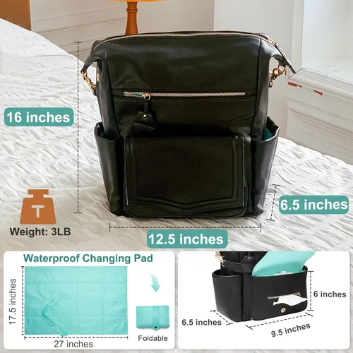 Miniatura 5 de MOMINSIDE Mochila para pañales, hobo convertible, bolsa de bebé grande con 14 bolsillos, 6 bolsas para botellas, bolsa para toallitas, bolsillos