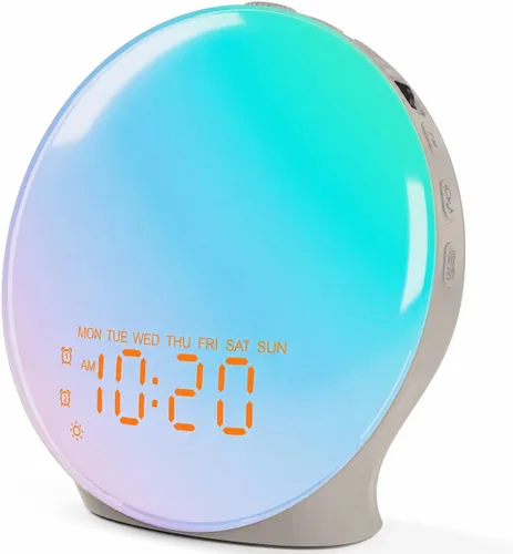 Miniatura 12 de JALL Reloj despertador Sunrise para dormitorios con máquina de sonido de ruido blanco, despertador de luz despertador para personas que duermen