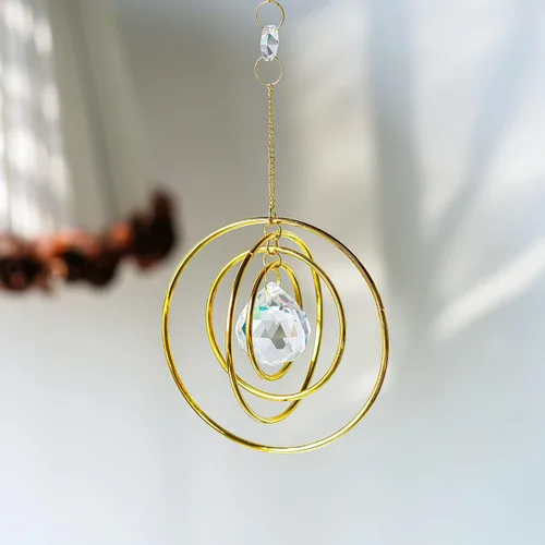 Miniatura 3 de Atrapasoles de Cristal Galaxia, Atrapasoles Colgante para Ventana de Arcoíris, Atrapasoles de Bola de Cristal Prisma con 4 Círculos de Latón