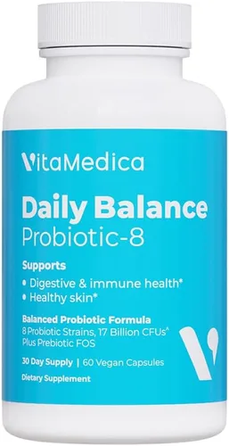 VitaMedica Daily Balance Probiotic-8 | Suplemento probiótico | 16 mil millones de UFC | Salud intestinal | Apoyo digestivo, piel e inmunológico |