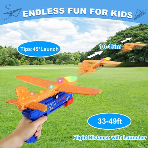 Miniatura 2 de Fuwidvia Paquete de 3 juguetes de lanzador de aviones, 13.2 pulgadas, planeador de espuma LED, juguete de catapulta para niños, 2 modos de vuelo
