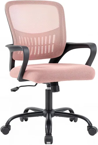 Miniatura 11 de DUMOS Silla de escritorio de oficina en casa, ergonómica con respaldo medio con soporte lumbar y modo mecedor, altura ajustable con reposabrazos