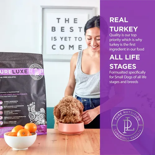 Miniatura 3 de PURELUXE Alimento para perros sin granos y gluten, pavo, guisantes partidos y salmón Elite Nutrition, para perros de raza pequeña en todas
