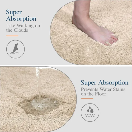 Miniatura 3 de Walensee Alfombra de Baño Antideslizante (16 x 24 pulgadas, Beige) Alfombra de Baño de Microfibra Suave y Peluda Absorbente de Agua, Lavable a