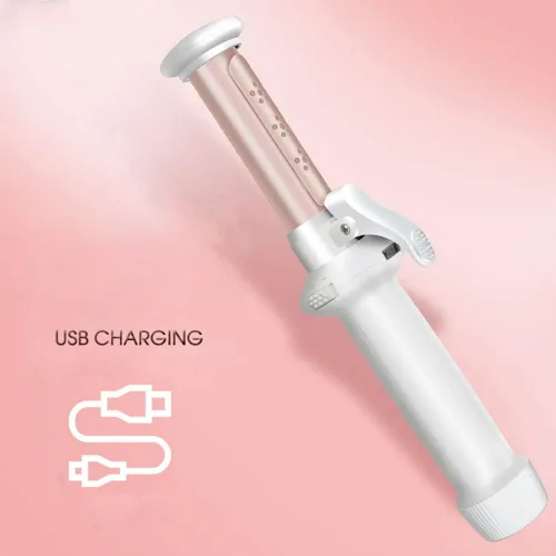Miniatura 6 de Mini plancha rizadora inalámbrica, 30 W, 2 en 1, recargable por USB, de cerámica, rizador de pelo de viaje para peinado, uso húmedo y seco (blanco)