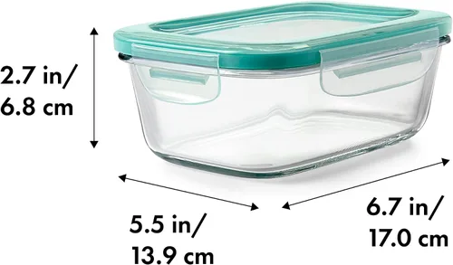 Miniatura 2 de OXO Good Grips Recipiente de Almacenamiento de Alimentos de Vidrio Rectangular con Sello Inteligente de 3.5 Tazas, Transparente (Paquete de 2)