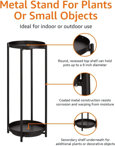 Miniatura 4 de Amazon Basics Soporte de plantas de metal de dos niveles, redondo, negro