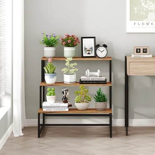 Miniatura 4 de Soporte para plantas de 23.6 pulgadas de ancho para interiores, estante escalera para plantas moderno de 3 niveles, organizador de macetas